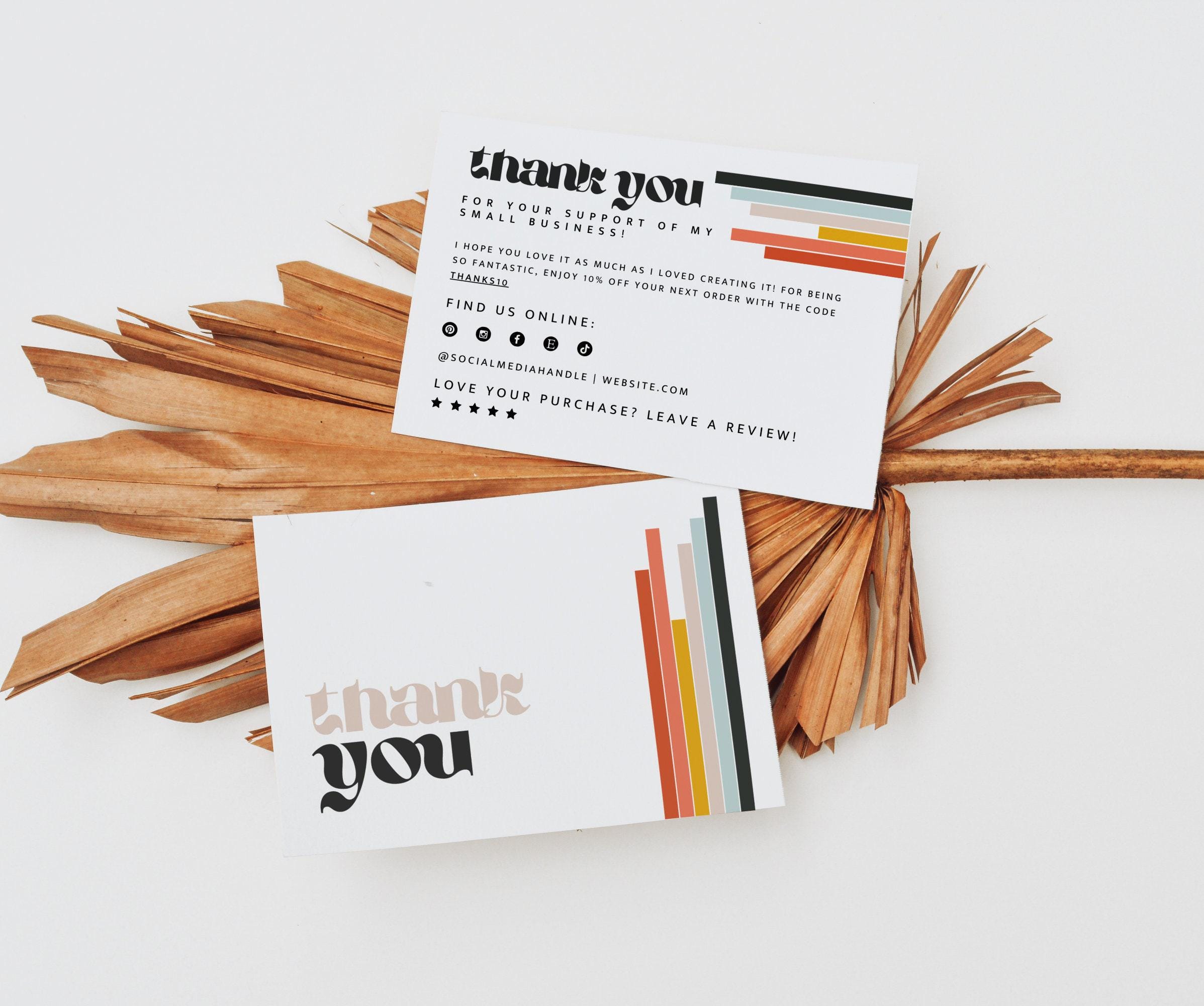 Retro Thank You Card Canva Template, Editable Business Package Insert ...