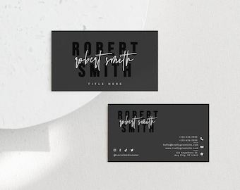 Modern Black Business Card Canva Template, INSTANT DOWNLOAD, Printable Business Card, Editable Business Card, DIY Business Branding - Skye