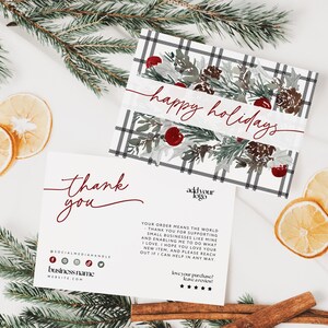 Rustic Plaid Christmas Business Thank You Card Canva Template, Farmhouse Holiday Printable Thanks For Your Purchase, Editable Package Insert