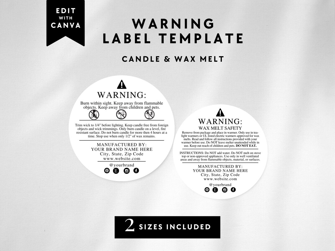 Candle & Wax Melt Warning Label Canva Template, Editable Candle Safety