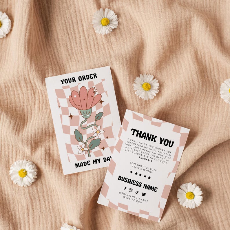 Retro Thank You Card Canva Template, Editable Business Groovy Checkered ...