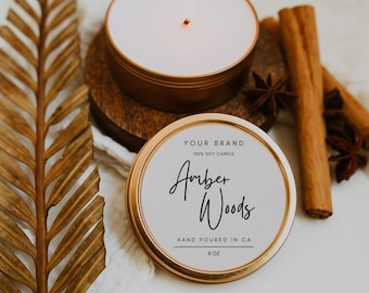 Round Candle Label Template Editable Candle Lid Sticker Label Pre designed Circular Modern Candle Label Template Instant Download - Allie