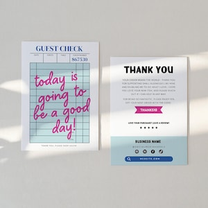 Trendy Business Thank You Card Canva Template, Editable Guest Check Customer Thank You Business Packaging, DIY Cute Fun Thank You