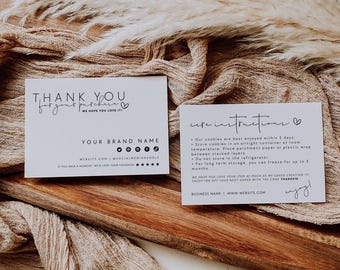 Editable Cookie Care Card Canva Template, Cake Instructions, Bakery Business Package Insert - Stella