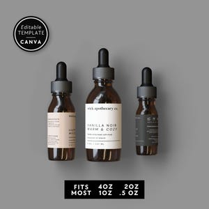Modern Minimal Dropper Bottle Label Canva Template, Editable Cosmetic or Essential Oil Label, 1oz 2oz 4oz - Livi