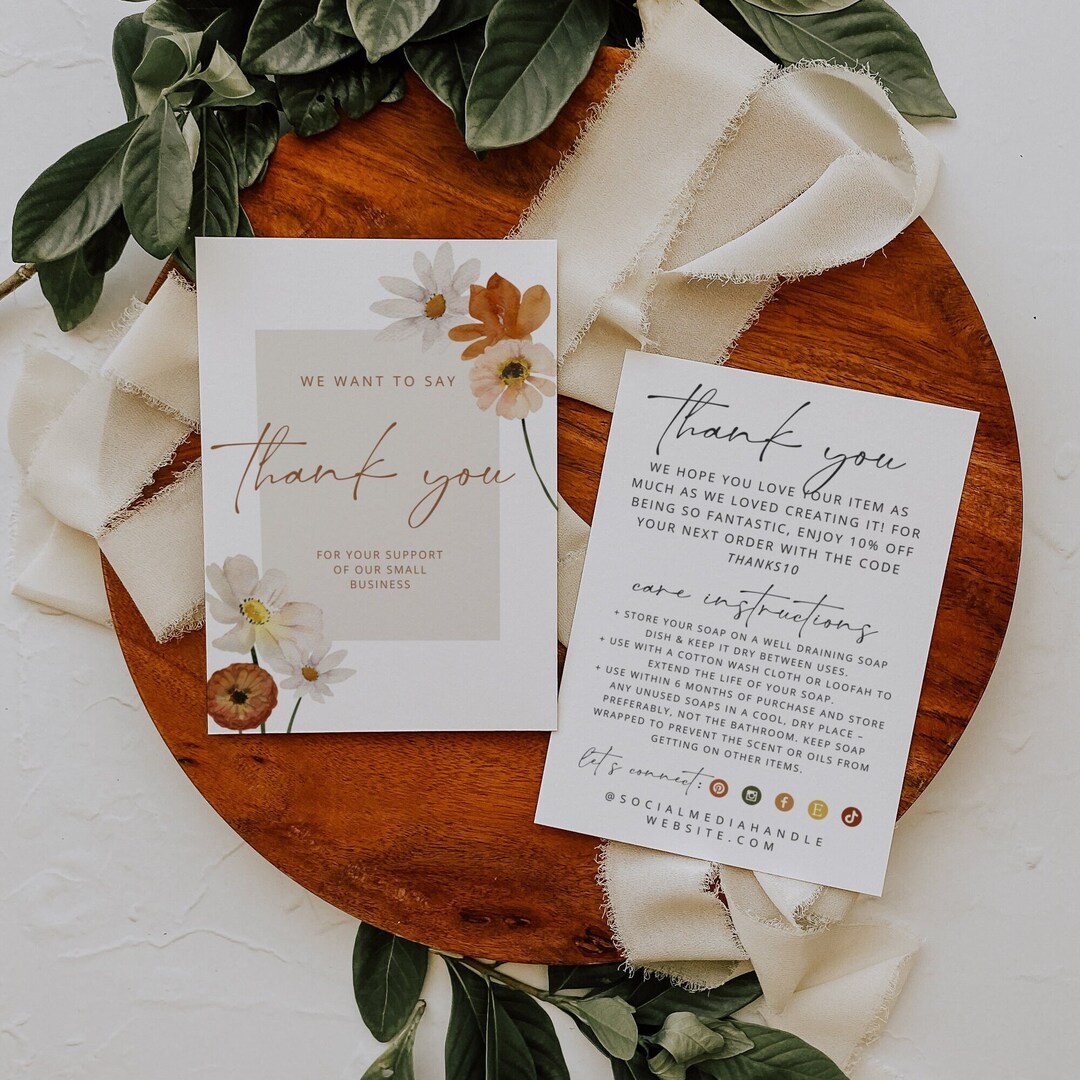 Editable Care Card Template, Printable Business Thank You Card Template ...