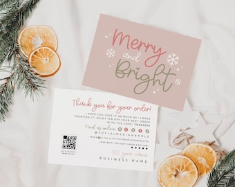 Boho Christmas Business Thank You Canva Template QR Code or Add Logo, Holiday Printable Thanks For Your Purchase, Editable Pastel Xmas Card
