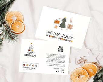 Boho Christmas Business Thank You Card Canva Template, Holiday Printable Thanks For Your Purchase, Rustic Christmas Card Package Insert