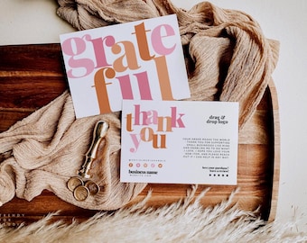 Boho Thank You Card Canva Template, Editable Small Business Neutral Thank You Card, Boho Package Insert, Printable Customer Thank You - Nova
