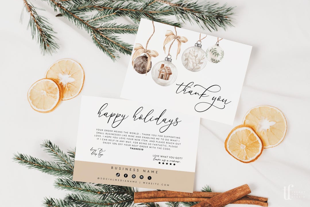 Boho Christmas Business Thank You Card Canva Template, Holiday ...