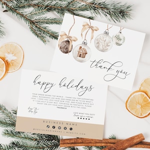 Boho Christmas Business Thank You Card Canva Template, Holiday Printable Thanks For Your Order, Cozy Xmas Watercolor Package Insert Card