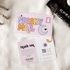 Pastel Halloween Business Thank You Canva Template, Editable QR Code Postcard Customer Thank You, Girly Cute 90s Rainbow Package Insert