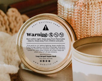 Candle Warning Label Template, Digital Download, Editable Label Template Design, 2" Round Candle Safety, DIY Label Template - Dani