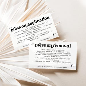 False Nails Application Card Template, Editable Artificial Nail Apply Remove Card, Printable Press On Nail Guide Business Card 3.5x2 - Dani