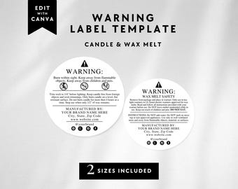 Candle & Wax Melt Warning Label Canva Template, Editable Candle Safety Label, Printable Wax Melt Burning Label Design, Instant Download