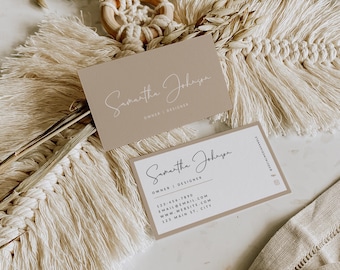 Boho Business Card Canva Template, DIY Printable Minimal Beige Business Branding Calling Card - Shiloh