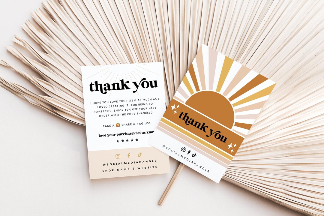 Retro Sun Thank You Card Template, Editable Boho Business Thank You ...