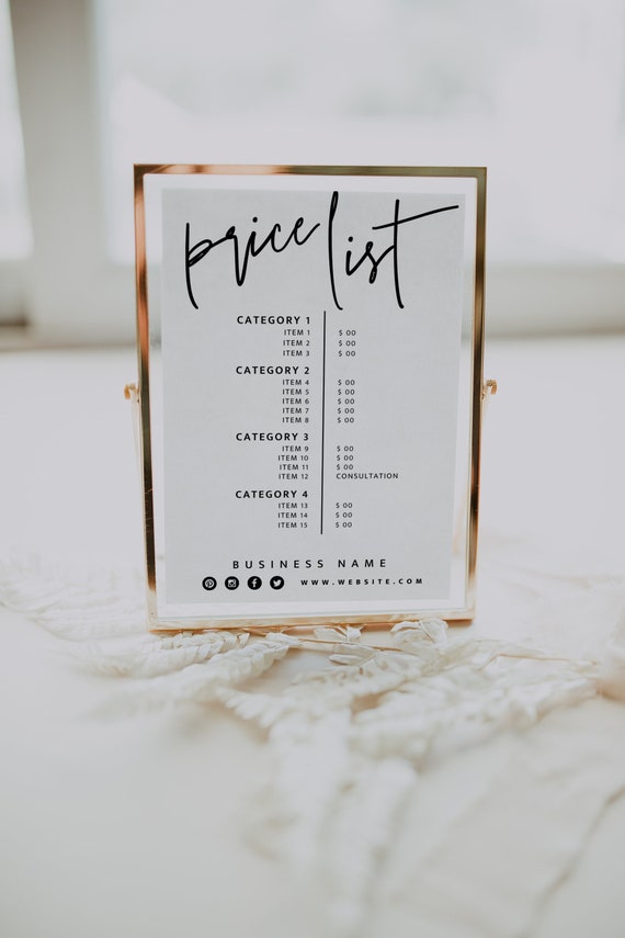 DIY Printable Price List Template Editable Price Sheet - Etsy
