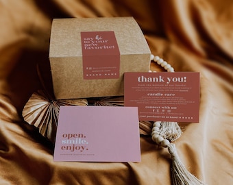 Box Label & Matching Thank You Card Template Bundle, DIY Business Thank You, Editable Packaging Label Order Packaging Stickers Canva "Elina"