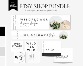 Minimal Canva Editable Etsy Branding Kit, Etsy Banner Template, DIY Etsy Store Branding, Editable Etsy Shop Banner, Shop Icon Photo - Alina