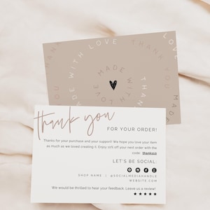 Small Business Thanks For Your Purchase Card Template, Made With Love Editable Thank You Card, Printable Business Package Insert Card - TY83