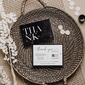 Black Luxury Business Thank You Card with QR Code Canva Template, Editable Luxe Modern Customer Package Insert, Elegant Mailer Card - Dash
