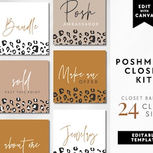 EDITABLE Poshmark Closet Signs, Customizable Poshmark Closet Template, Ready to Post Instant Download, Leopard Poshmark Banner Canva - Ellie