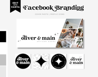 Retro Facebook Cover Template, Groovy Facebook Banner, Facebook Icon, Facebook Business Cover Image, DIY Facebook Canva Template - Dani