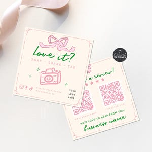 Coquette Snap and Share Card Canva Template, Social Media Business Card, Follow Us On Social Media, Like & Connect Card with QR Code - CB10