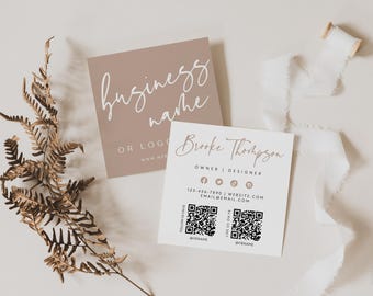 Elegant Square Business Card Canva Template, DIY Printable with QR Codes, Small Business Card Business Branding Minimal Business Card - Vera