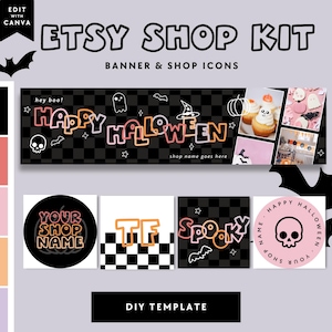 Pastel Halloween Etsy Banner Canva Template, Etsy Store Branding Editable Halloween Shop Banner, 90s Etsy Store Cover Spooky Shop Branding image 1