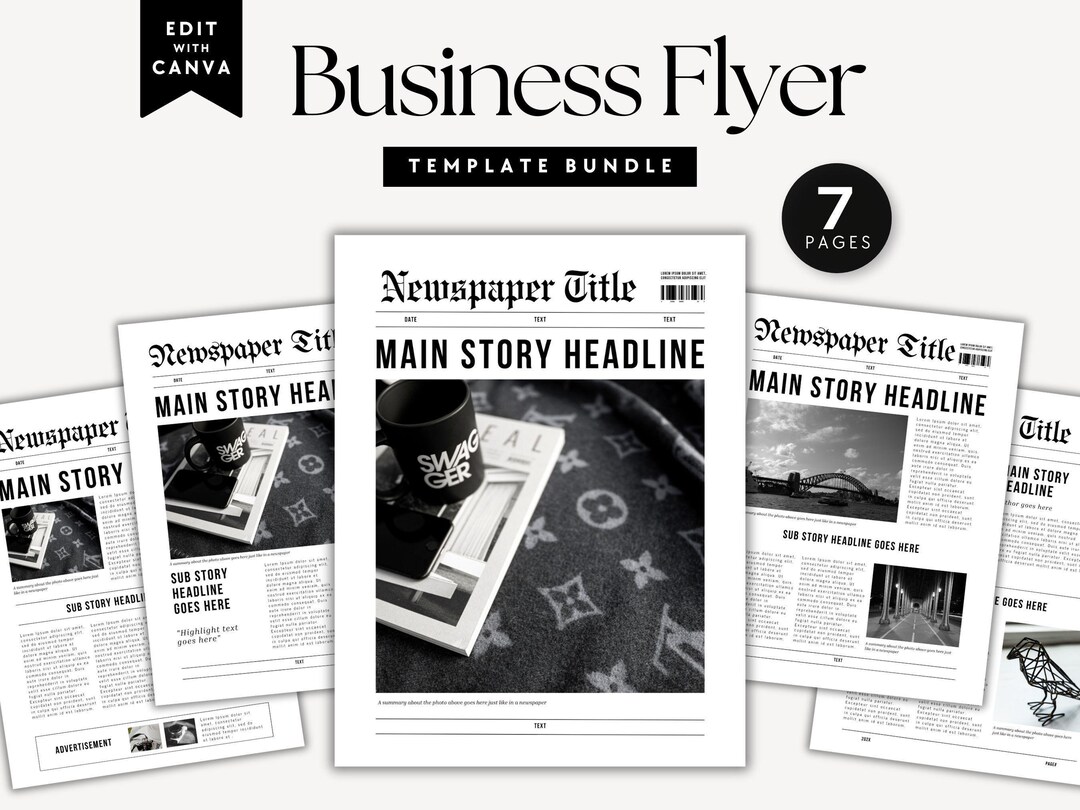 Business Launch Newspaper Flyer Bundle Canva Template, 1-page Marketing ...