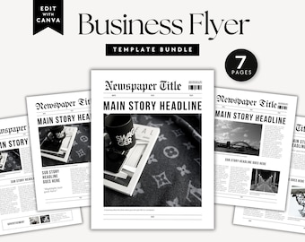 Business Launch Newspaper Flyer Bundle Canva Template, 1-Page Marketing Flyer, Editable Announcement Business Template, Breaking News Flyer