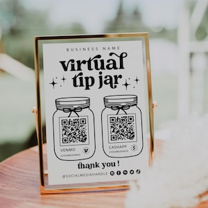 Printable Virtual Tip Jar Venmo Payment Sign QR Code Sign Template, Editable Tips Accepted Sign Canva Template, Instant Download - Dani