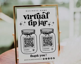 Printable Virtual Tip Jar Venmo Payment Sign QR Code Sign Template, Editable Tips Accepted Sign Canva Template, Instant Download - Dani