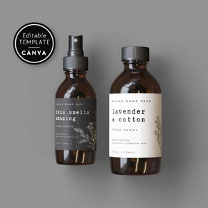 Room Spray Label Canva Template, Editable Product Label, 5x2.5 3x2 Label for Body Products Room Linen Spray, Botanical Apothecary - MX10