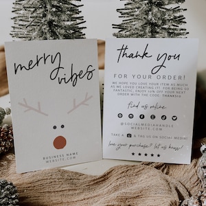Boho Christmas Business Thank You Card Template, Holiday Printable Thanks For Your Purchase, Christmas Business Package Insert Card - Willa