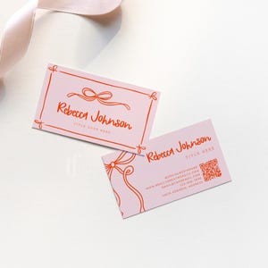 Coquette Business Card Template Canva QR Code, Trendy Cute Fun Business Branding, Whimsical Feminine Editable Business Card Template - Cielo