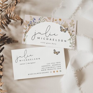 Boho Wildflower Business Card Canva Template, DIY Printable Feminine Business Card, Editable Business Card, Feminine Branding - Stella