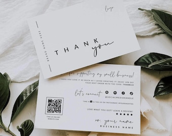 Minimal Business Thank You Card Canva Template, Printable Simple Thanks For Purchase, Editable Thank You Card with QR Code Insert - Alina