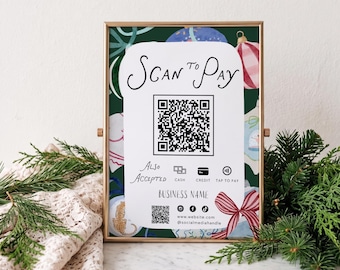 Whimsical Holiday Scan to Pay Sign Canva Template, QR Code Editable Accepted Payments, Cashapp Venmo