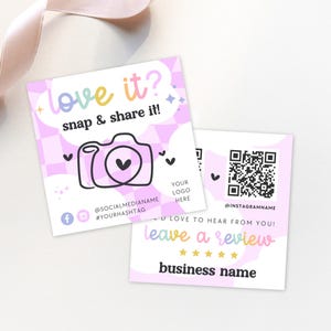 Cute Rainbow Snap and Share Card Canva Template, QR Code Business Card, Follow Us On Social Media, Leave us a Review Card Template - Lulu