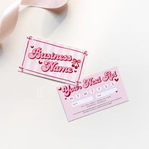 Coquette Cherry Appointment Reminder Card Canva Template, Pink Bows Editable Business Booking Reminder, Upcoming Appt, Next Appointment Card