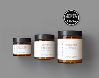 Modern Cosmetic Jar Label Template, Body Butter Editable Label, Body Product Label, DIY Wrap Around Jar Label, Product Packaging - Gia