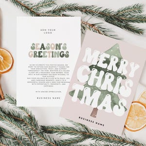 Retro Corporate Christmas Card Canva Template, Printable Christmas Thank You Card, Editable Flat Christmas Holiday Postcard Add Logo