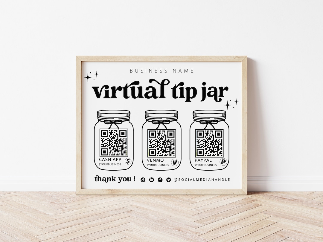 Printable Virtual Tip Jar Venmo Cashapp Payment Sign QR Code Canva