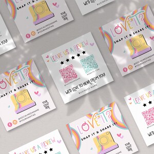 Pastel Rainbow Snap and Share Card Canva Template, QR Code Business Card, Follow Us On Social Media, Leave us a Review Card Template - Amara image 2
