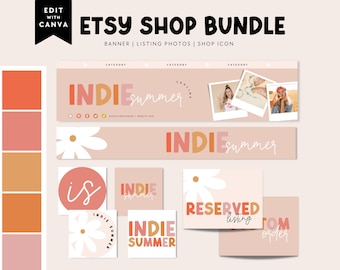 Rainbow Etsy Shop Template Kit Canva, Pastel Etsy Banner, Retro Shop Branding, Etsy Seller Template, DIY Etsy Store Branding, Peach - Beth