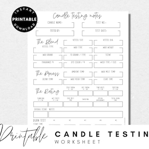 Candle Testing Sheet, Printable Candle Burn Test Sheet, Candle Test Worksheet, Candle Testing Notes, Candle Logbook Page, Instant Download