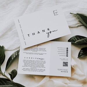 Minimalist Candle Care Card Canva Template Add Logo or QR Code, Business Editable Thank You, Printable Thanks For Your Purchase Card - Alina